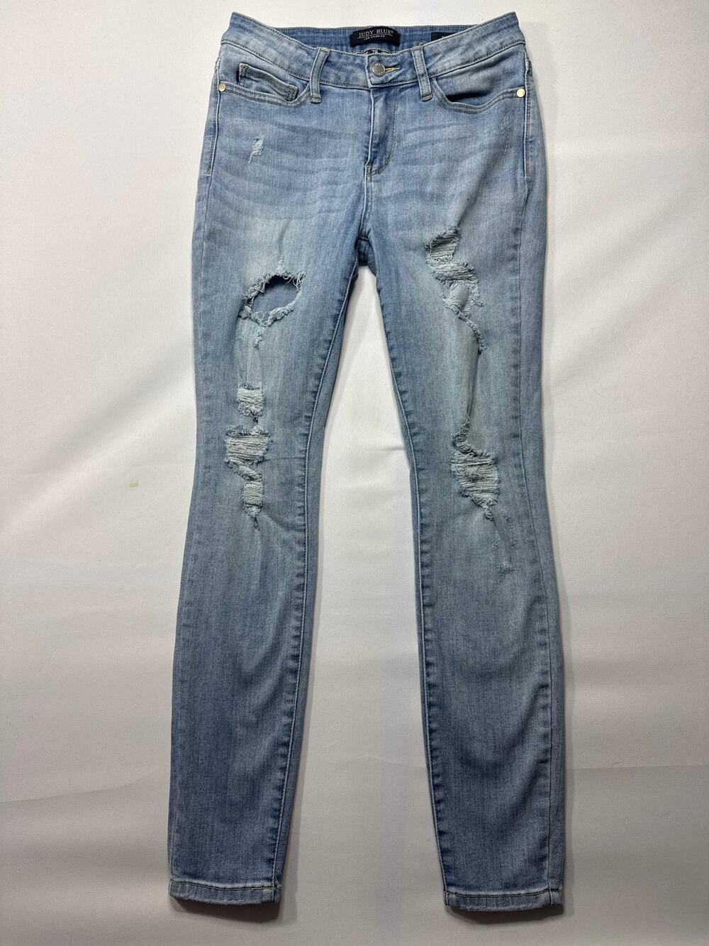 Judy Blue Women's Distressed Skinny Fit Stretch Blue Jeans - Size 28 (28x28.5)